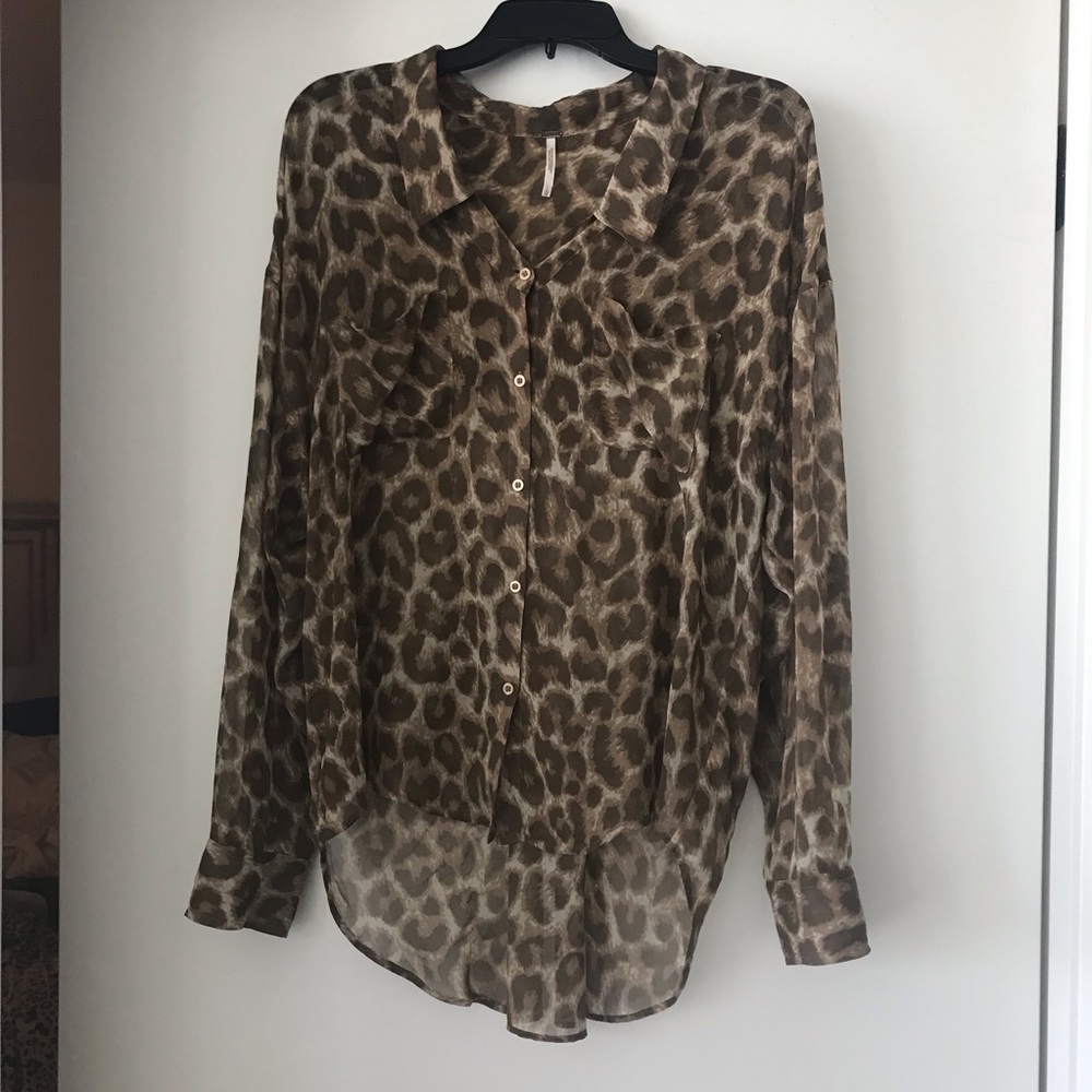 Free People Leopard Button Down